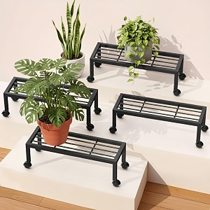 pivalo rectangular plant stand with wheels anti-rust metal shelf flower pot holder 120 kg capacity outdoor amp indoor planters gamla stands for balcony amp living room home decor set of 4 black