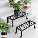 Pivalo Rectangular Plant Stand with Wheels Anti-Rust Metal Shelf Flower Pot Holder 120 Kg Capacity Outdoor &amp; Indoor Planters Gamla Stands for Balcony &amp; Living Room Home Decor (Set of 2, Black)