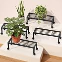 Pivalo Rectangular Plant Stand with Wheels Anti-Rust Metal Shelf Flower Pot Holder 120 Kg Capacity Outdoor &amp; Indoor Planters Gamla Stands for Balcony &amp; Living Room Home Decor (Set of 4, Black)