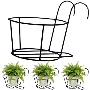 pivalo round hanging flower pot holder heavy duty railing hanger terrace plant basket stand for balcony garden and decor pot not included pack of 4 black