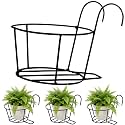 Pivalo Round Hanging Flower Pot Holder Heavy Duty Railing Hanger Terrace Plant Basket Stand for Balcony Garden and Decor (Pot Not Included, Pack of 4, Black)