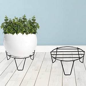 pivalo round plant stand galvanised metal gamla support corner rack display shelf indoor amp outdoor flower pot holder for planters home garden balcony decoration pack of 2 black