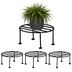 pivalo round plant stand galvanised metal gamla support corner rack display shelf indoor amp outdoor flower pot holder for planters home garden balcony decoration pack of 4 black