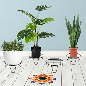 pivalo round plant stand galvanised metal gamla support corner rack display shelf indoor amp outdoor flower pot holder for planters home garden balcony decoration pack of 4 black