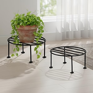 pivalo round plant stand galvanised metal gamla support corner rack display shelf indoor amp outdoor flower pot holder for planters home garden balcony decoration pack of 2 black