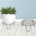 Pivalo Round Plant Stand Galvanised Metal Gamla Support Corner Rack Display Shelf Indoor &amp; Outdoor Flower Pot Holder for Planters Home Garden Balcony Decoration (Pack of 2, Black)