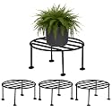 Pivalo Round Plant Stand Galvanised Metal Gamla Support Corner Rack Display Shelf Indoor & Outdoor Flower Pot Holder for Planters Home Garden Balcony Decoration (Pack of 4, Black)