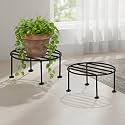 Pivalo Round Plant Stand Galvanised Metal Gamla Support Corner Rack Display Shelf Indoor &amp; Outdoor Flower Pot Holder for Planters Home Garden Balcony Decoration (Pack of 2, Black)