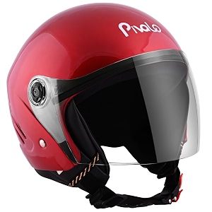 pivalo x-pearl 580mm half face helmet with outer clear visor glossy finish scratch resistant open-face for bike scooty riding men and women pack of 1 cherry red