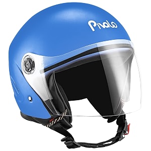 pivalo x-pearl 580mm half face helmet with outer clear visor glossy finish scratch resistant open-face for bike scooty riding men and women pack of 1 blue