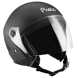 pivalo x-pearl 580mm half face helmet with outer clear visor matt finish scratch resistant open-face for bike scooty riding men and women pack of 1 matt black