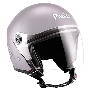 pivalo x-pearl 580mm half face helmet with outer clear visor glossy finish scratch resistant open-face for bike scooty riding men and women pack of 1 silver