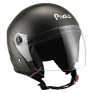 pivalo x-pearl 580mm half face helmet with outer clear visor glossy finish scratch resistant open-face for bike scooty riding men and women pack of 1 matt green