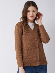 pivl woven v neck casual women brown sweater