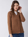 Pivl Woven V Neck Casual Women Brown Sweater