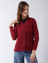 Pivl Woven V Neck Casual Women Maroon Sweater