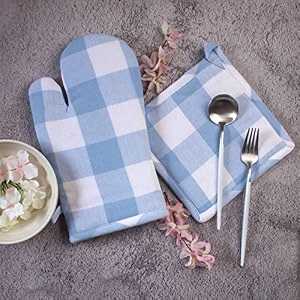 pixel home decor thick padded heat resistant oven glove with pot holder ice blue