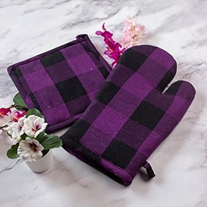 pixel home decor thick padded heat resistant oven glove with pot holder voilet