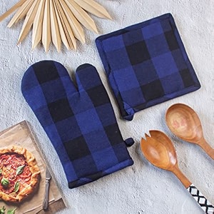 pixel home decor thick padded heat resistant oven glove with pot holder strong blue