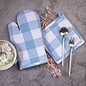 PIXEL HOME DECOR Thick Padded Heat Resistant Oven Glove with Pot Holder Ice Blue