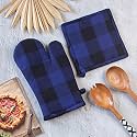 PIXEL HOME DECOR Thick Padded Heat Resistant Oven Glove with Pot Holder Strong Blue