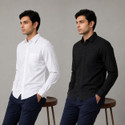 Pixelpop Men Solid Casual Black White Shirt