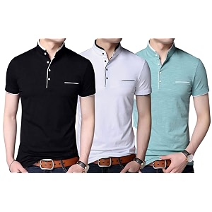 Pixie Fashion Polycotton Mandarin Collar Half Sleeves