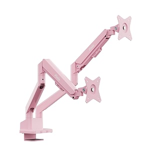 pixio ps1d wave pink dual monitor arm stand desk mount - fits up to 32 inches monitors and up to 198lbs vesa compatibility and integrated cable management