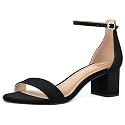 PIZZ ANNU Women's Low Block Chunky Heels Sandals Comfortable Open Toe Ankle Strap Party Dress Pump Shoes Strappy Buckle Heeled Sandal with 2 Inches Tall Thick Heel Design