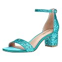PIZZ ANNU Women's Low Block Chunky Heels Sandals Comfortable Open Toe Ankle Strap Party Dress Pump Shoes Strappy Buckle Heeled Sandal with 2 Inches Tall Thick Heel Design