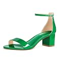 PIZZ ANNU Women's Low Block Chunky Heels Sandals Comfortable Open Toe Ankle Strap Party Dress Pump Shoes Strappy Buckle Heeled Sandal with 2 Inches Tall Thick Heel Design
