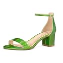 PIZZ ANNU Women's Low Block Chunky Heels Sandals Comfortable Open Toe Ankle Strap Party Dress Pump Shoes Strappy Buckle Heeled Sandal with 2 Inches Tall Thick Heel Design