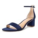 PIZZ ANNU Women's Low Block Chunky Heels Sandals Comfortable Open Toe Ankle Strap Party Dress Pump Shoes Strappy Buckle Heeled Sandal with 2 Inches Tall Thick Heel Design
