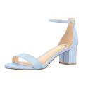 PIZZ ANNU Women's Low Block Chunky Heels Sandals Comfortable Open Toe Ankle Strap Party Dress Pump Shoes Strappy Buckle Heeled Sandal with 2 Inches Tall Thick Heel Design