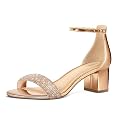 PIZZ ANNU Women's Low Block Chunky Heels Sandals Comfortable Open Toe Ankle Strap Party Dress Pump Shoes Strappy Buckle Heeled Sandal with 2 Inches Tall Thick Heel Design