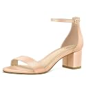 PIZZ ANNU Women's Low Block Chunky Heels Sandals Comfortable Open Toe Ankle Strap Party Dress Pump Shoes Strappy Buckle Heeled Sandal with 2 Inches Tall Thick Heel Design