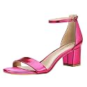 PIZZ ANNU Women's Low Block Chunky Heels Sandals Comfortable Open Toe Ankle Strap Party Dress Pump Shoes Strappy Buckle Heeled Sandal with 2 Inches Tall Thick Heel Design