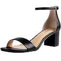 PIZZ ANNU Women's Low Block Chunky Heels Sandals Comfortable Open Toe Ankle Strap Party Dress Pump Shoes Strappy Buckle Heeled Sandal with 2 Inches Tall Thick Heel Design