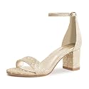 PIZZ ANNU Women's Low Block Chunky Heels Sandals Comfortable Open Toe Ankle Strap Party Dress Pump Shoes Strappy Buckle Heeled Sandal with 2 Inches Tall Thick Heel Design