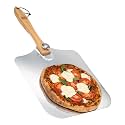 Pizza Peel - 16 x 14-inch Aluminum Metal Spatula Paddle for Extra Large Pizzas. Foldable Wood Handle for Easy Storage, Pizza Oven Accessories. Premium Tool for Baking Homemade Pizza Bread.