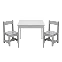 PJ Wood - Table and 2 Chairs Set - Solid Rubberwood, Grey