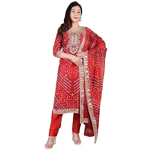 pk hub women39s bandhani art silk unstitched dress material  traditional bandhej print with gota patti work suit set for festive amp ethnic wear