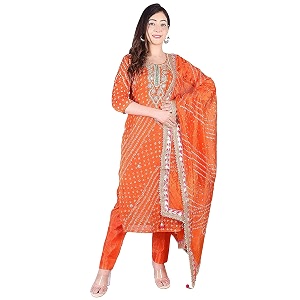 pk hub women39s bandhani art silk unstitched dress material  traditional bandhej print with gota patti work suit set for festive amp ethnic wear