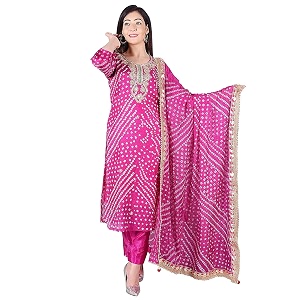 pk hub women39s bandhani art silk unstitched dress material  traditional bandhej print with gota patti work suit set for festive amp ethnic wear