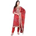PK HUB Women's Bandhani Art Silk Unstitched Dress Material – Traditional Bandhej Print with Gota Patti Work Suit Set for Festive &amp; Ethnic Wear
