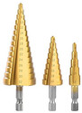 PKT 3Pcs/lot HSS Steel Large Step Cone Titanium Coated Metal Drill Bit Cut Tool Set Hole Cutter 4-12/20/32mm