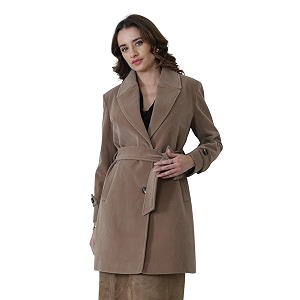 plagg wool trench coat for women winter wear with belt