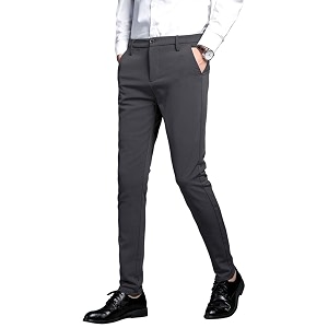 PlaidPlain Mens Stretch Dress Pants Slim Fit