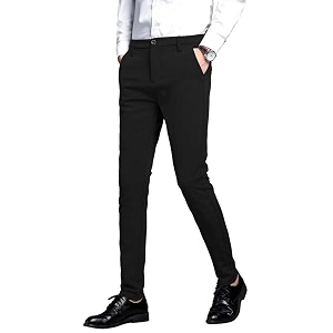 PlaidPlain Mens Stretch Dress Pants Slim Fit