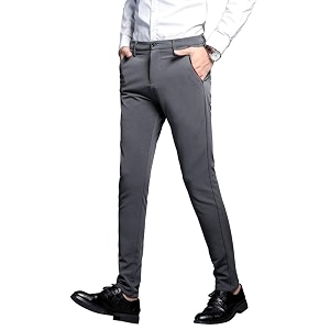 PlaidPlain Mens Stretch Dress Pants Slim Fit